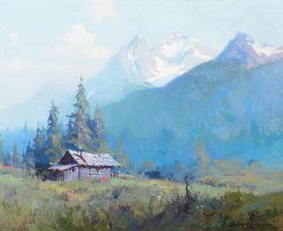 Appraisal: SYDNEY LAURENCE - Mountain Cabin Alaska oil on canvas x