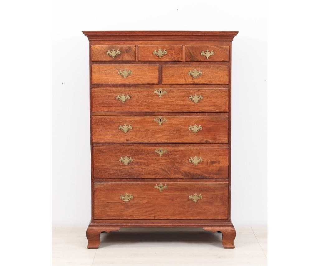 Appraisal: Pennsylvania Chippendale walnut tall chest circa with molded cornice above