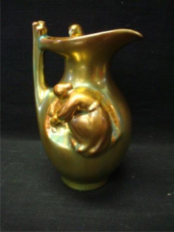 Appraisal: ZSOLNAY lusterware jug w Art Nouveau style female figures on