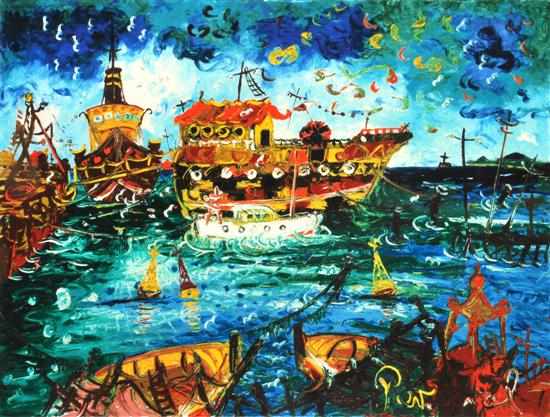 Appraisal: JOHN PERCEVAL - Ships at Williamstown screenprint x cm