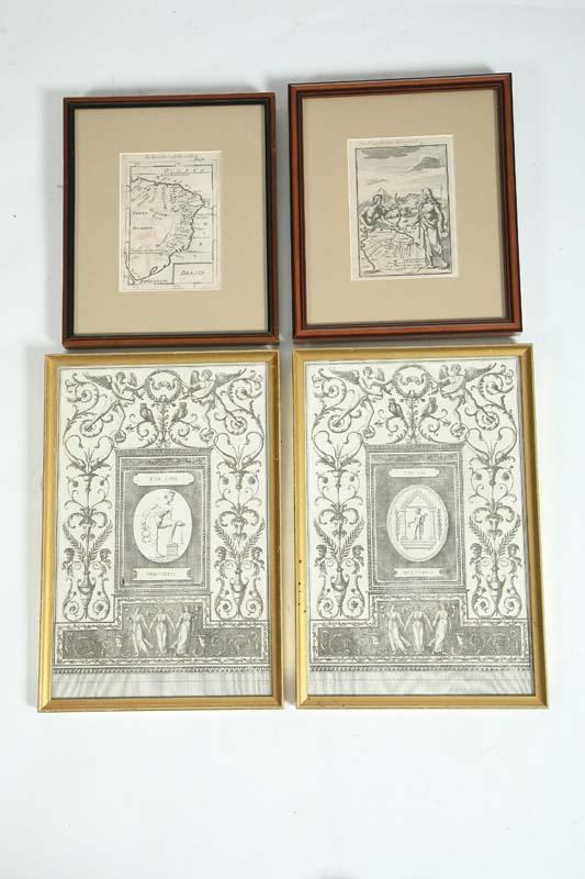 Appraisal: FOUR FRAMED PICTURES Two maps of Brazil h w And