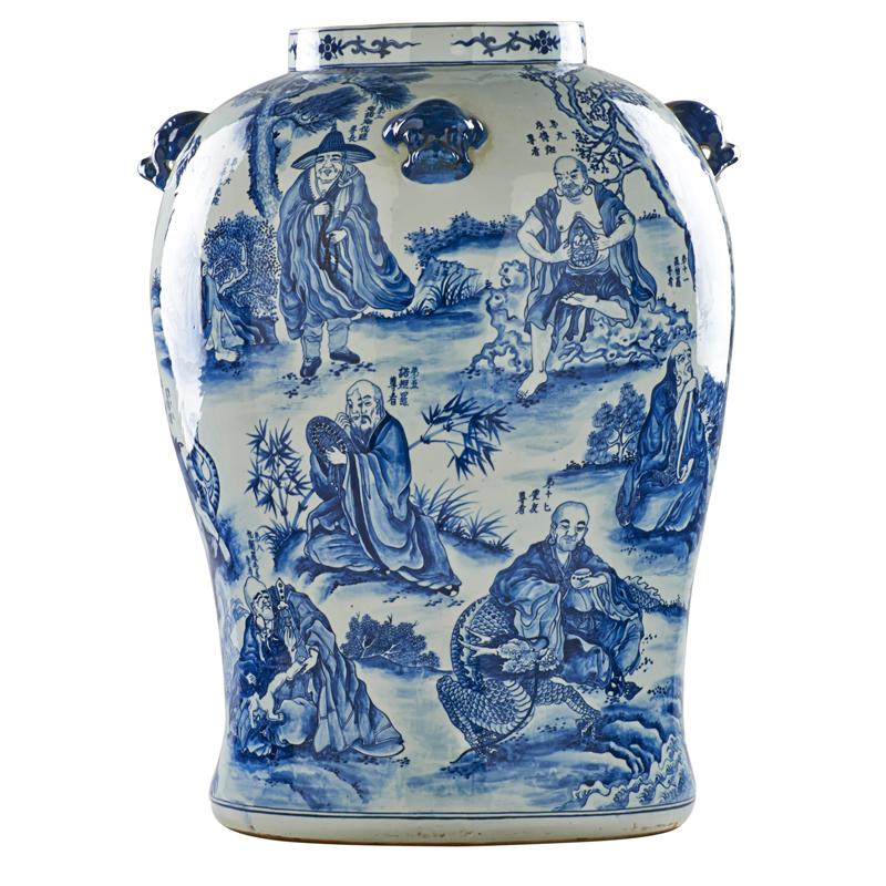 Appraisal: CHINESE PORCLEAIN VASE Blue and white calligraphy decoration with figures