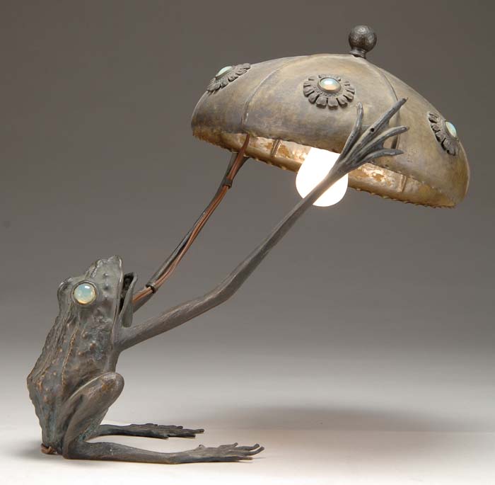 Appraisal: BRONZE FIGURAL FROG LAMP Interesting bronze lamp features a frog