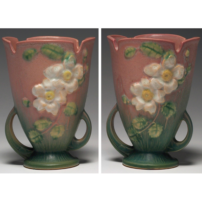 Appraisal: Roseville Wild Rose vases pair double handled form in pink