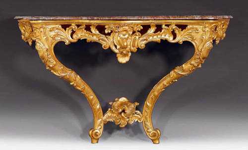 Appraisal: PIERCED AND CARVED GILTWOOD CONSOLE Louis XV Paris circa With