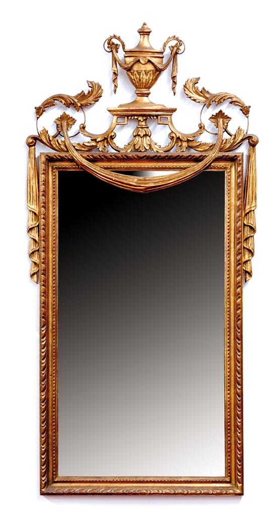 Appraisal: Adam style carved giltwood mirror urn shaped crown with scrolling