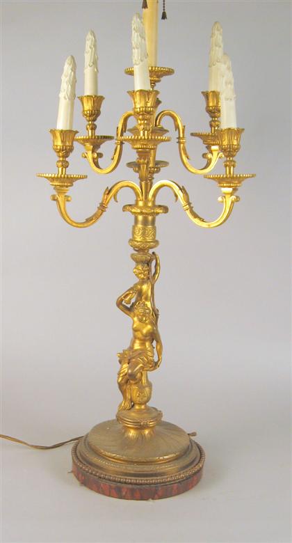 Appraisal: Louis XV style gilt-bronze candelabra With five candle arms upon