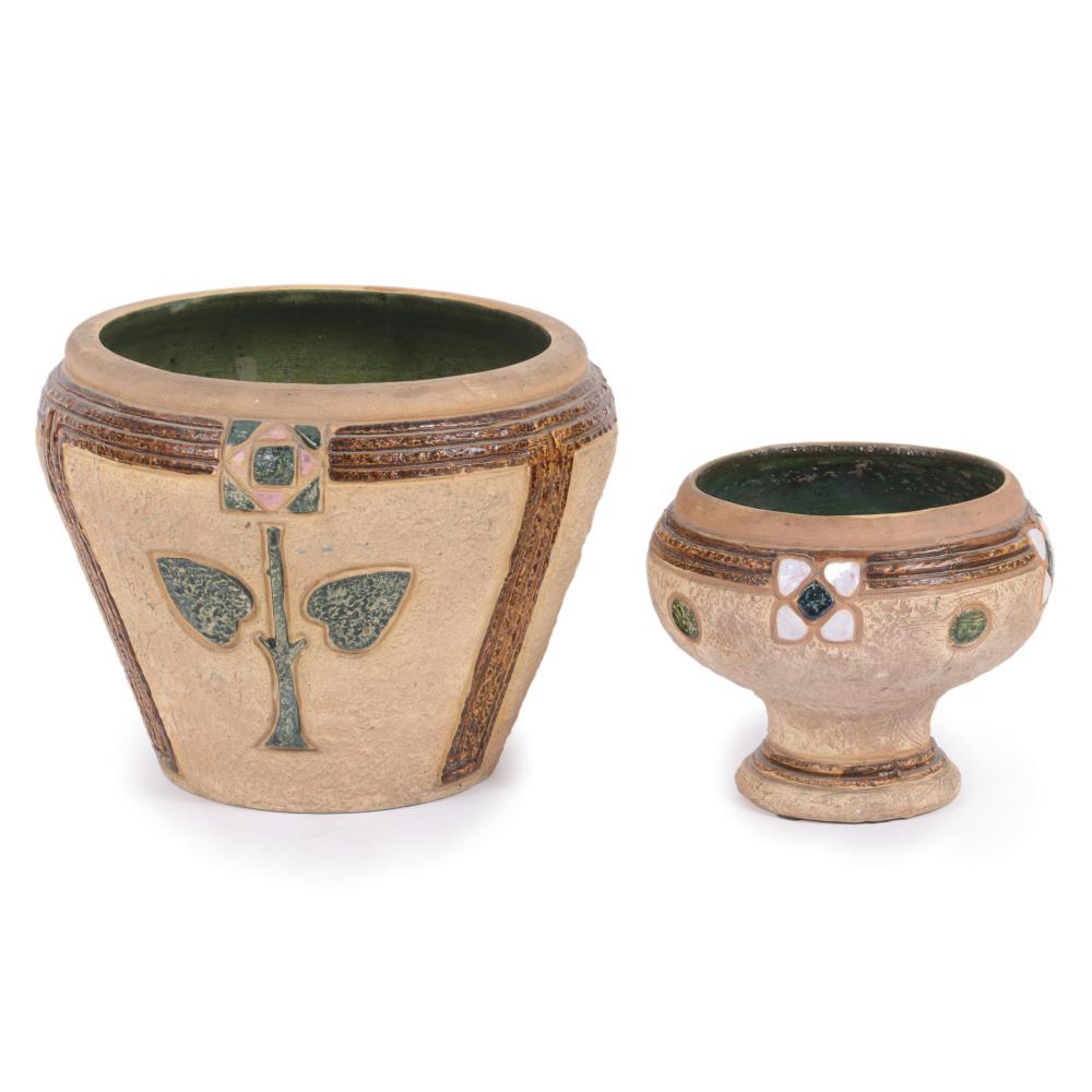 Appraisal: TWO ROSEVILLE MOSTIQUE POTTERY JARDINIERE AND PEDESTAL VASE H X