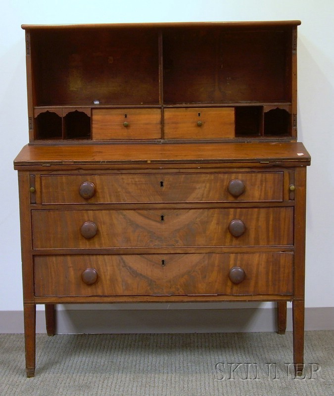 Appraisal: Federal Inlaid Mahogany and Mahogany Veneer Writing Desk missing doors