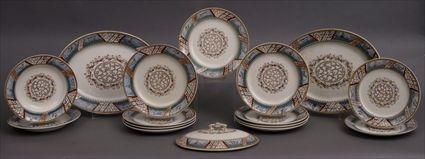 Appraisal: WEDGWOOD CO TRANSFER-PRINTED AND POLYCHROMED IRONSTONE 'MELTON' PATTERN PART DINNER