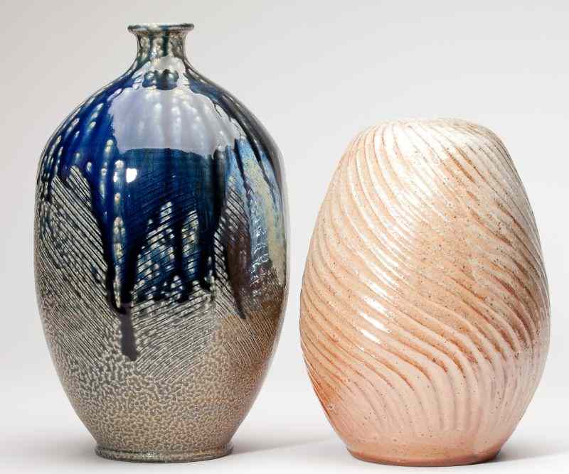 Appraisal: Two Ben Owen III Stoneware Vesselsincluding a spiral ribbed vessel