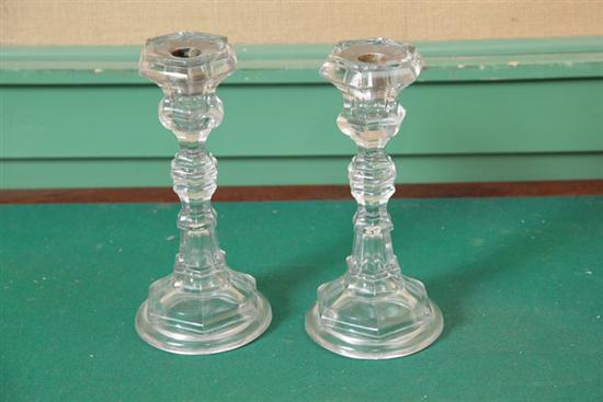 Appraisal: PAIR OF FLINT GLASS CANDLESTICKS With pewter inserts Unmarked ''