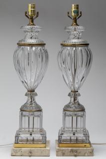 Appraisal: Pair of Pressed Crystal Lamps On marble bases H