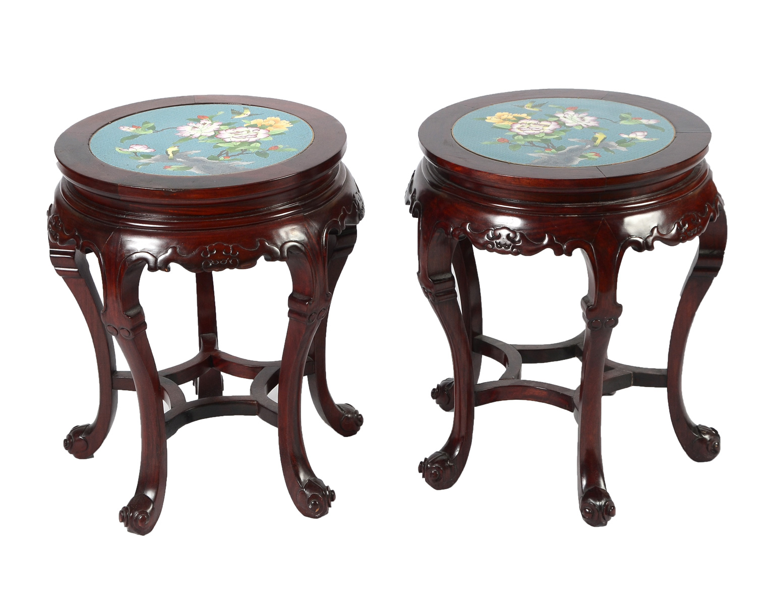 Appraisal: PAIR OF CHINESE CLOISONNE SIDE TABLES opposing Chinese cloisonne top