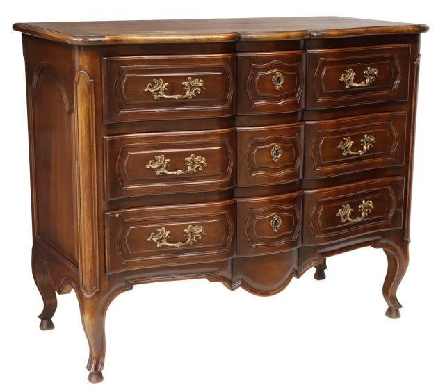 Appraisal: French Louis XV style walnut commode th c serpentine-front case