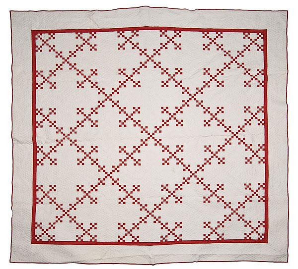 Appraisal: DOUBLE NINE PATCH QUILT American ca red and white cotton