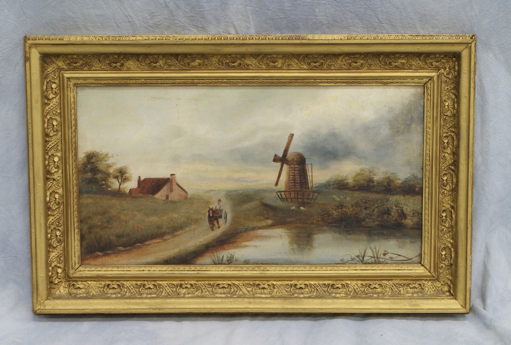 Appraisal: Slack Canadian th c oil on canvas Holland windmill scene