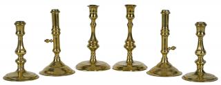 Appraisal: Three pairs of English Queen Anne brass candlesticks th c