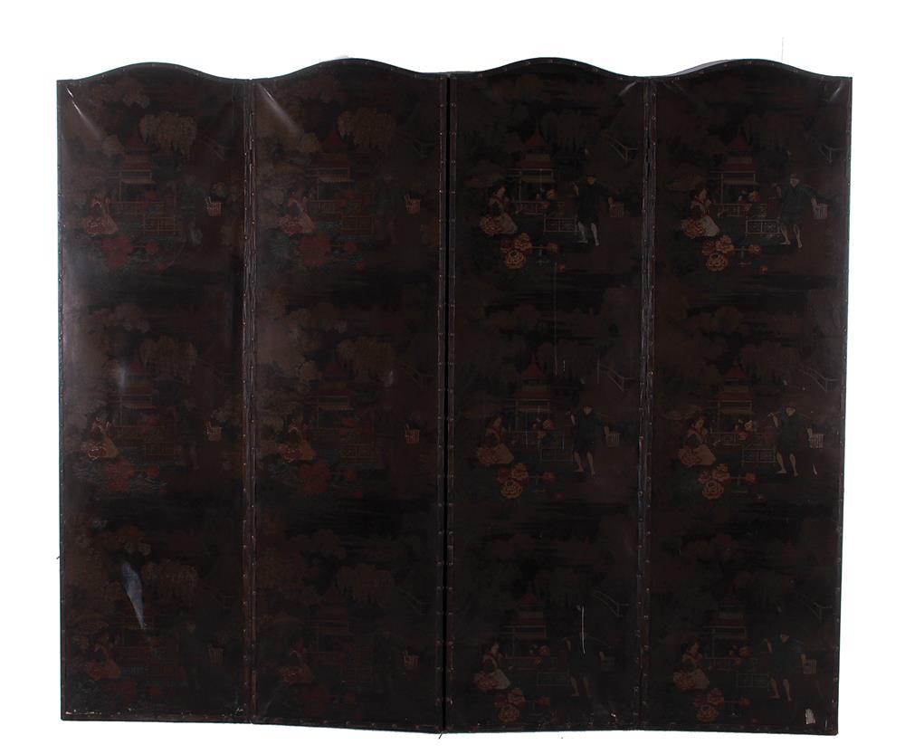 Appraisal: English chinoiserie four-panel floor screen late th century arched panels