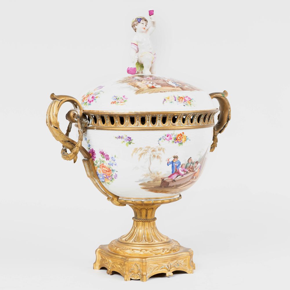 Appraisal: Louis XVI Style Gilt-Metal-Mounted Meissen Porcelain Style Bowl and Cover