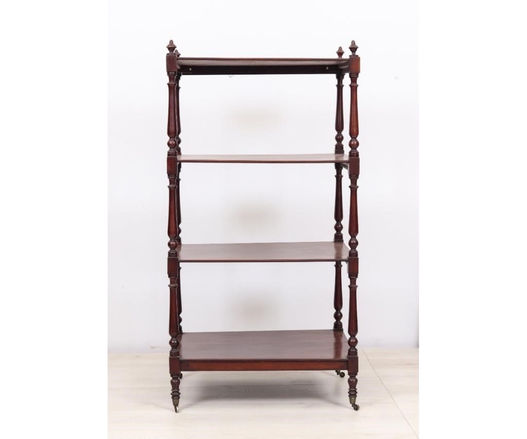 Appraisal: Georgian mahogany four-shelf dumbwaiter with brass casters circa h x