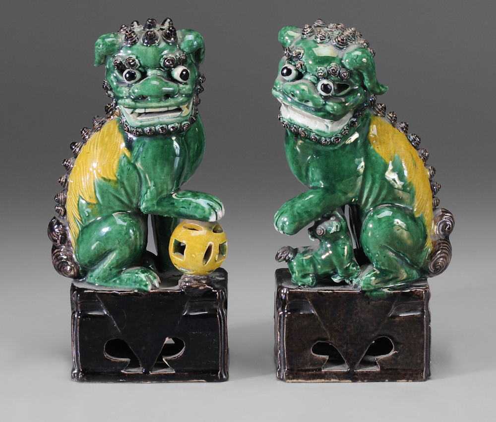 Appraisal: Pair Buddhist Lions Chinese th century one with cub one