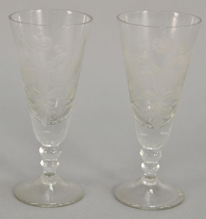 Appraisal: Set of twelve Russian cordial etched double eagle stemmed glasses