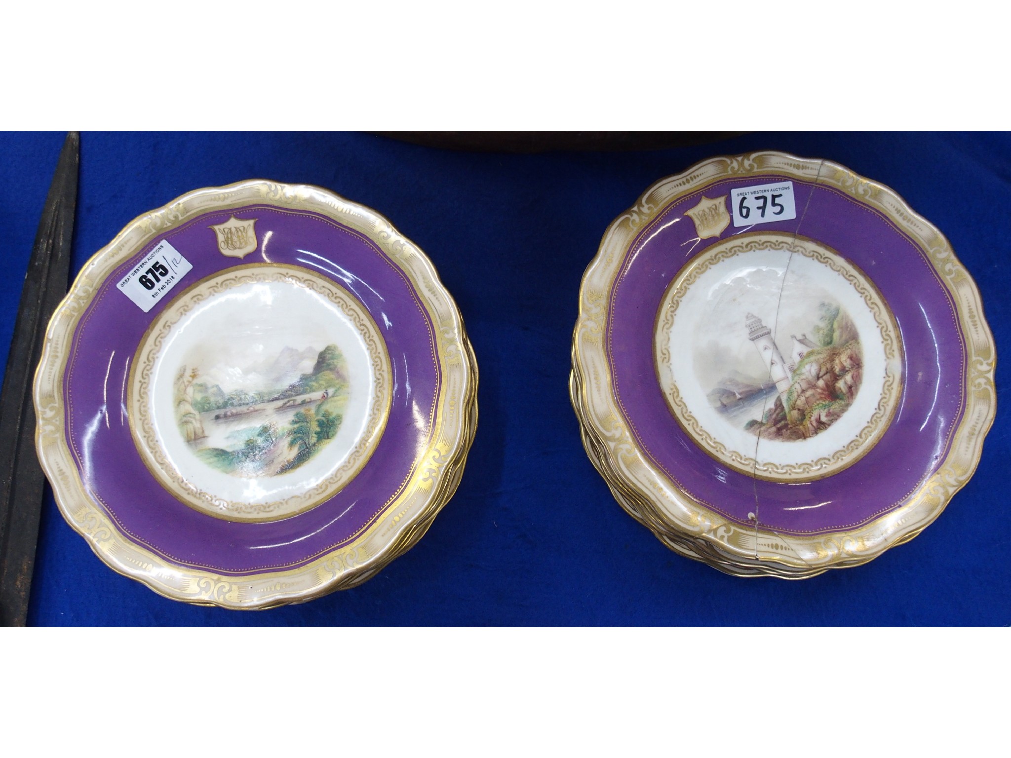 Appraisal: Twelve dessert plates each painted with a Scottish scene including