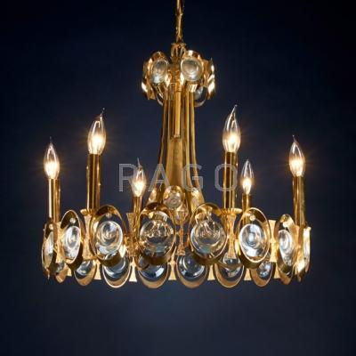 Appraisal: AUSTRIAN Chandelier ca s Gold-plated brass with faceted glass Unmarked