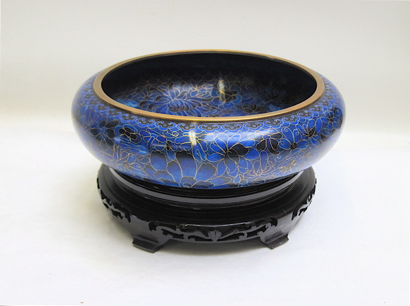 Appraisal: CHINESE COBALT CLOISONNE BOWL with copper cloisins in an allover