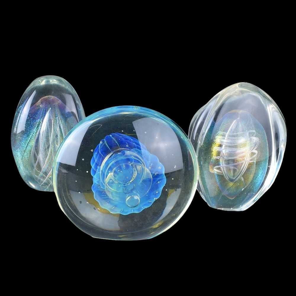 Appraisal: Three Eickholt Art Glass Paperweights Three Eickholt Art Glass Paperweights