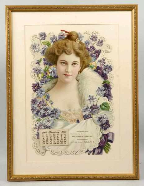 Appraisal: Brunner's Bakery Advertising Calendar Description Beautiful die-cut image of lady