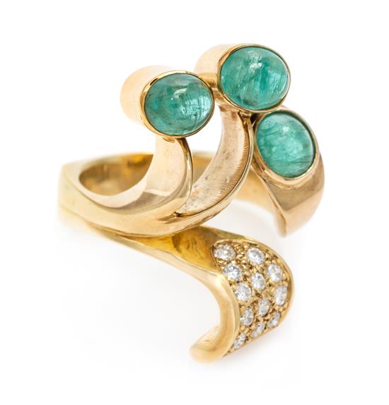 Appraisal: Sale Lot A Yellow Gold Emerald and Diamond Ring containing