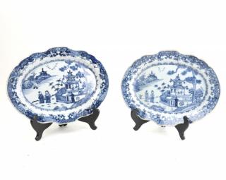 Appraisal: Pair of Chinese Blue White Plates Pair of Chinese blue