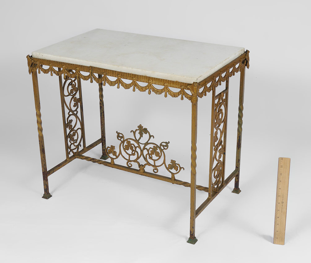 Appraisal: ART DECO ERA GILT IRON MARBLE TOP SIDE TABLE Lovely