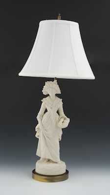 Appraisal: A French Bisque Porcelain Figural Lamp th Century Bisque porcelain