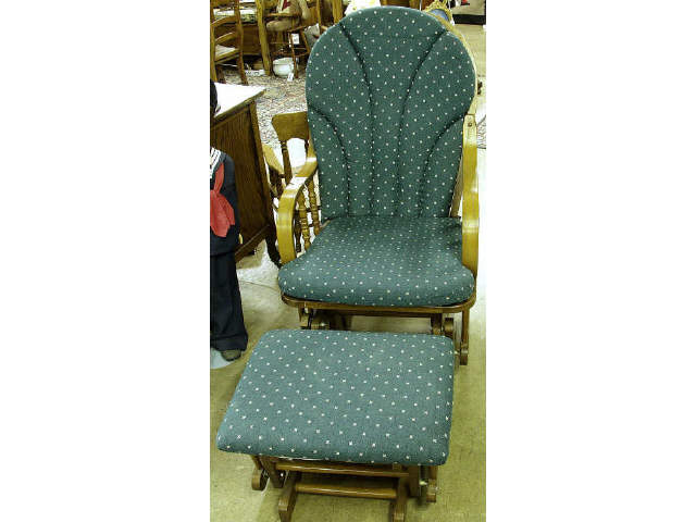 Appraisal: Bentwood upholstered platform rocker with matching stool Estimate -