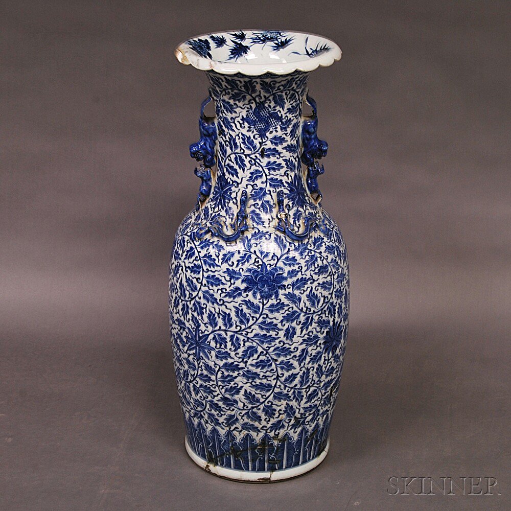 Appraisal: Blue and White Porcelain Palace Vase the scalloped flaring rim