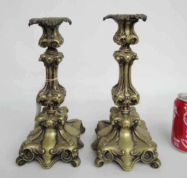 Appraisal: Pair early hollow candlesticks '' Ht