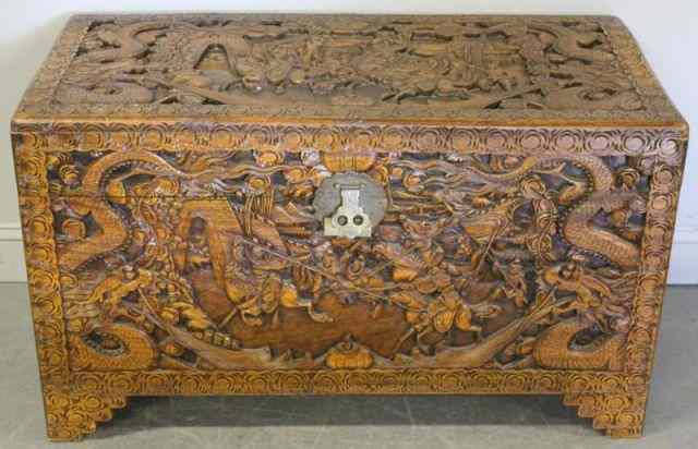 Appraisal: Carved Chinese Trunk From a Park Avenue NYC estate Dimensions