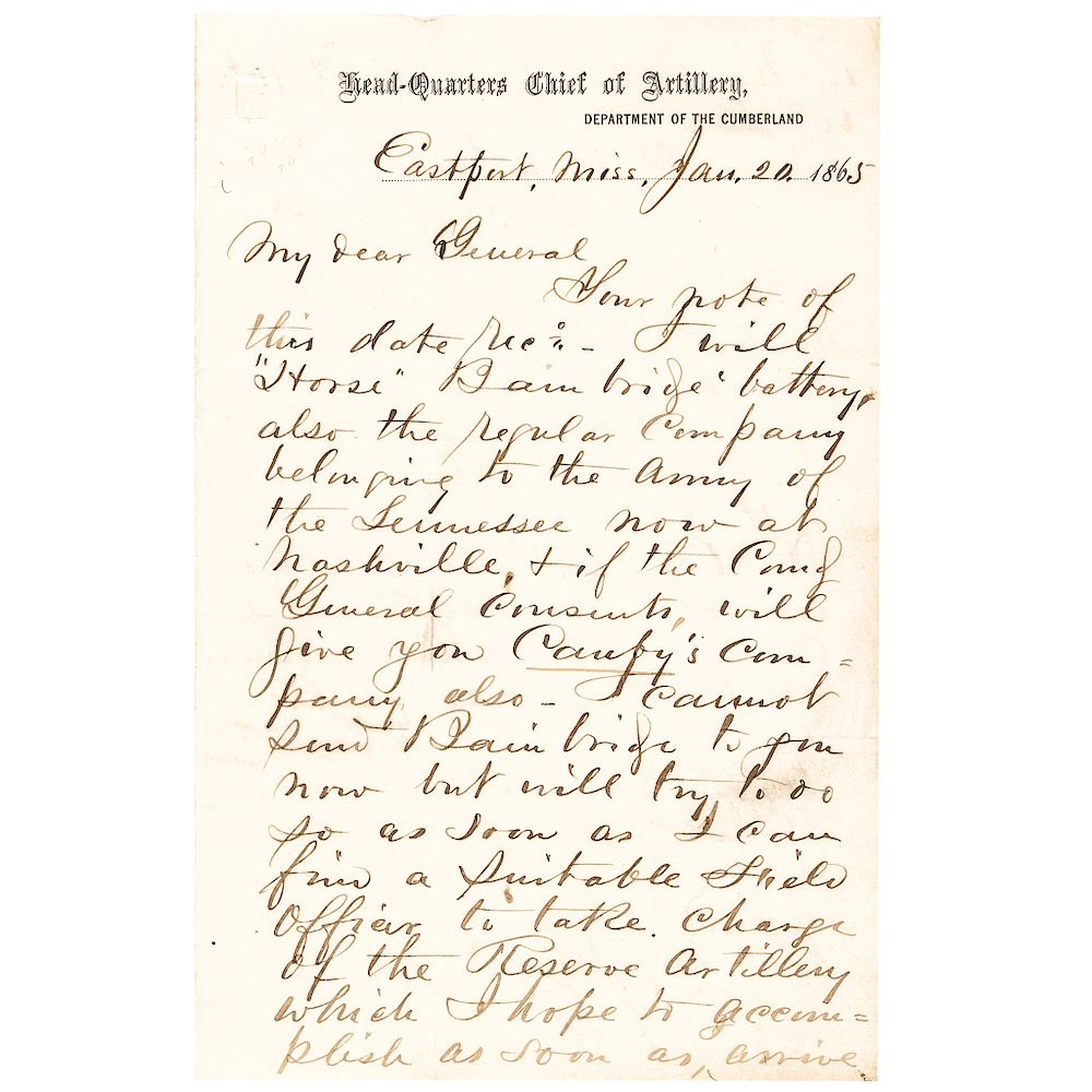 Appraisal: JOHN MILTON BRANNAN Autograph Letter Signed Civil War Date Autographs