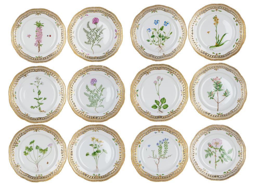 Appraisal: TWELVE ROYAL COPENHAGEN 'FLORA DANICA' PIERCED DESSERT PLATESmodern with various