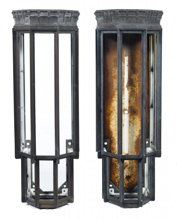 Appraisal: A PAIR OF ART DECO BRONZE WALL LANTERNS of tall