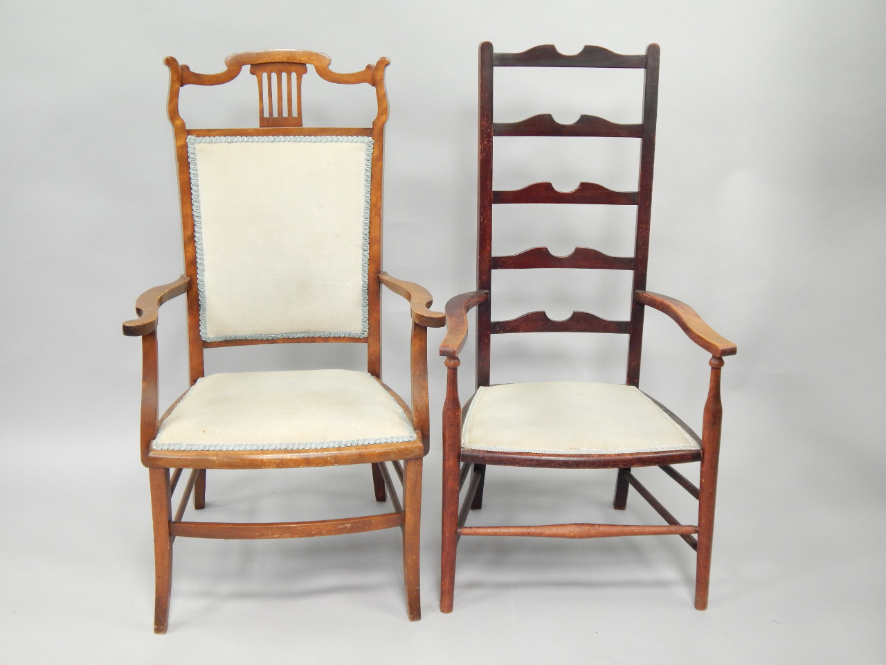 Appraisal: A open armchair and a ladderback open armchair