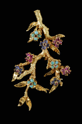 Appraisal: Twig and Floral Tremblant Brooch round faceted blue sapphires round