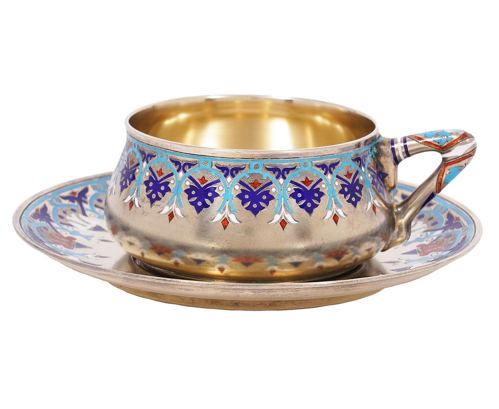 Appraisal: Russian Imperial Gilt Silver Cup Saucer Russian Imperial gilt silver