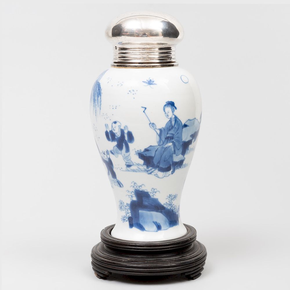 Appraisal: Chinese Porcelain Transitional Vase with Later Dutch Silver Mount Chinese