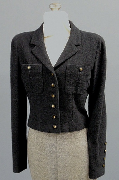 Appraisal: Chanel Boutique short black wool blend boucl jacket with lapels