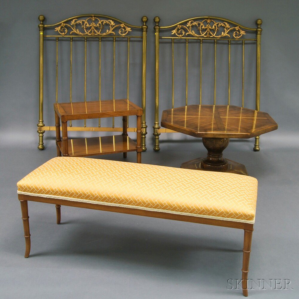 Appraisal: Group of Furniture an upholstered bamboo-turned bench two side tables