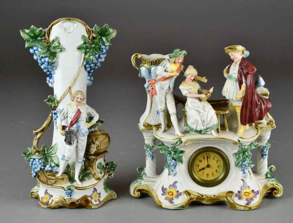 Appraisal: Pcs Italian or German Porcelain Clock VasePolychrome painted porcelain -figure